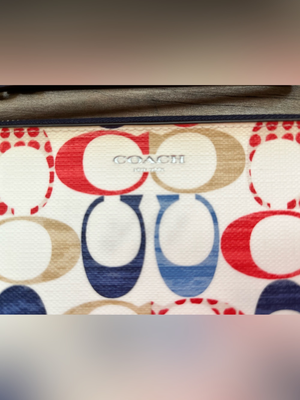 Coach Multicolor Signature C Zip Wristlet in Navy, Red, Tan, Cream. - Picture 2 of 9